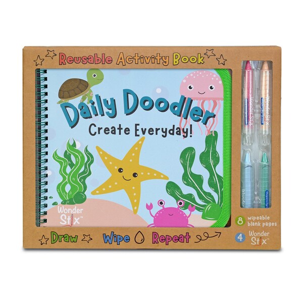 The Pencil Grip Daily Doodler Reusable Activity Book- Sea Life Cover, Includes 4 Wonder Stix TPG-844 - main
